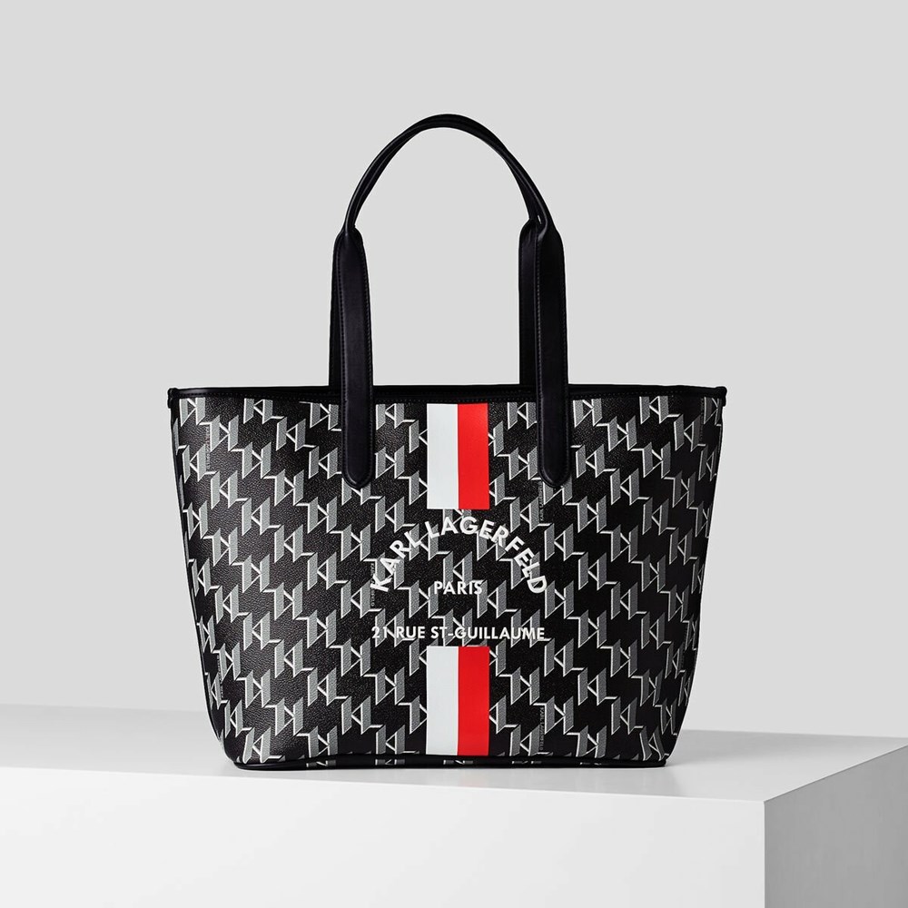 Női Karl Lagerfeld Rue St-guillaume Kl Monogram East-west Hordtáskák Fekete | KDI934015