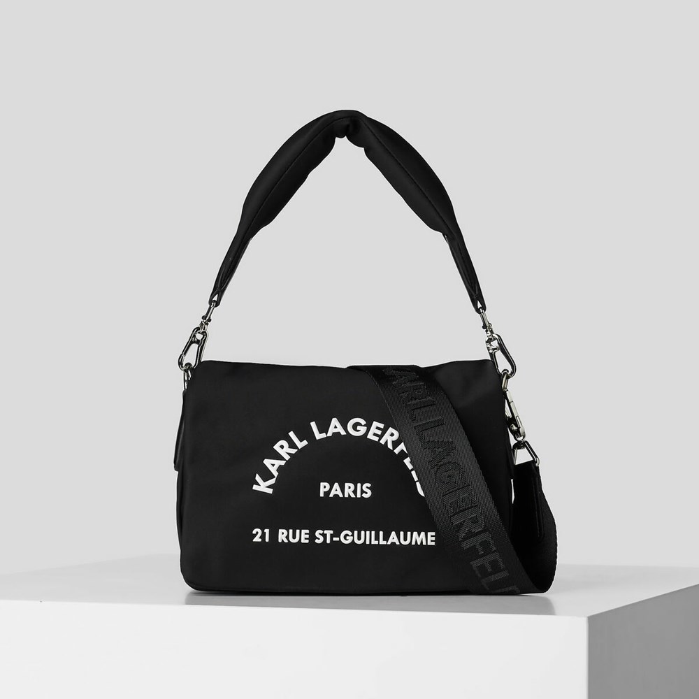 Női Karl Lagerfeld Rue St-guillaume Nejlon Válltáskák Fekete | SOX287164