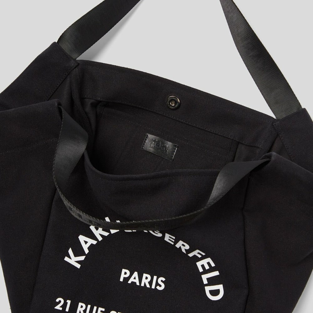 Női Karl Lagerfeld Rue St-guillaume Vászon Shopper Hordtáskák Fekete | QNP473029