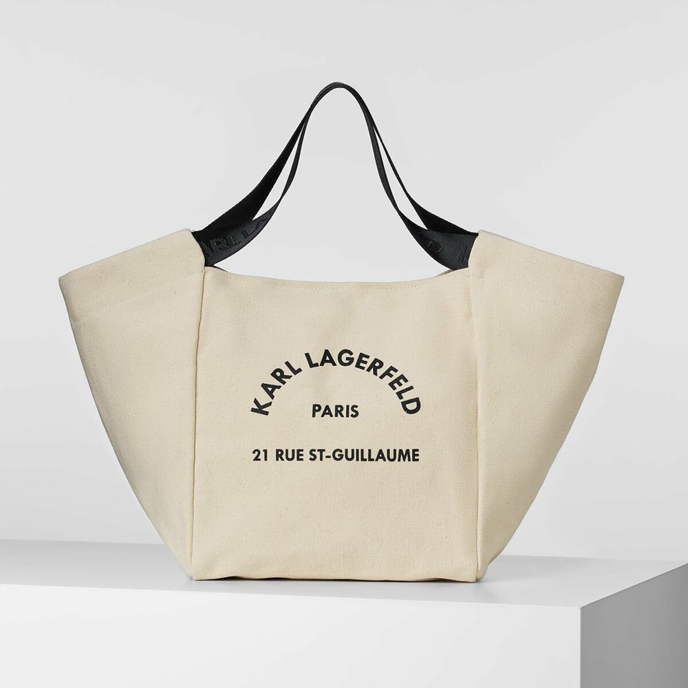 Női Karl Lagerfeld Rue St-guillaume Vászon Shopper Hordtáskák Bézs | XEU019428