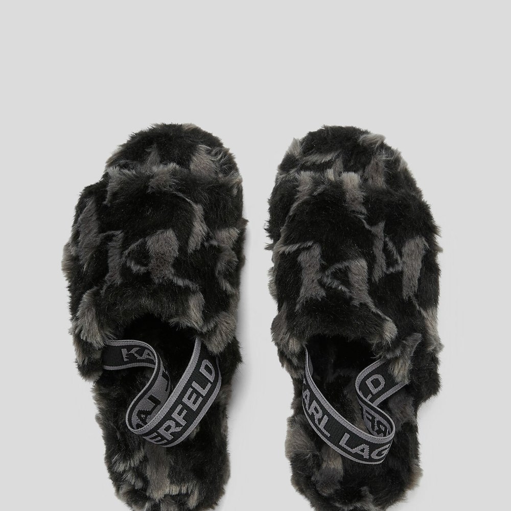 Női Karl Lagerfeld Salon Kl Monogram Slingback Slippers Szandál & Balerina Fekete Szürke | IAX297435