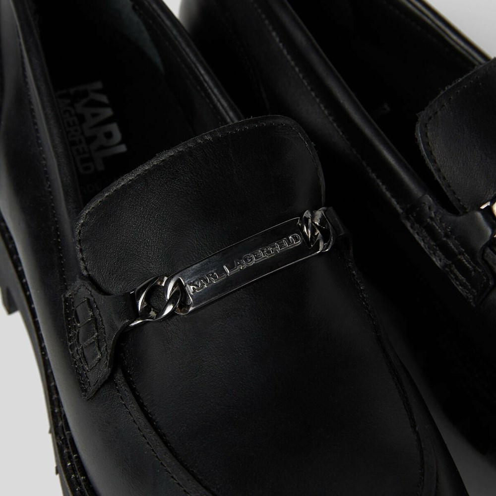 Női Karl Lagerfeld Troupe Kl Plaque Loafers Szandál & Balerina Fekete | QTJ981376